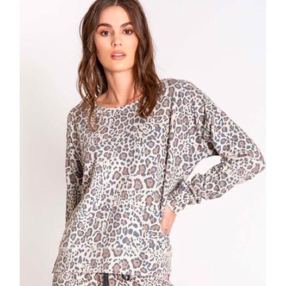 PJ Salvage Sweaters - PJ Salvage Tan Leopard Print Long Sleeve Top